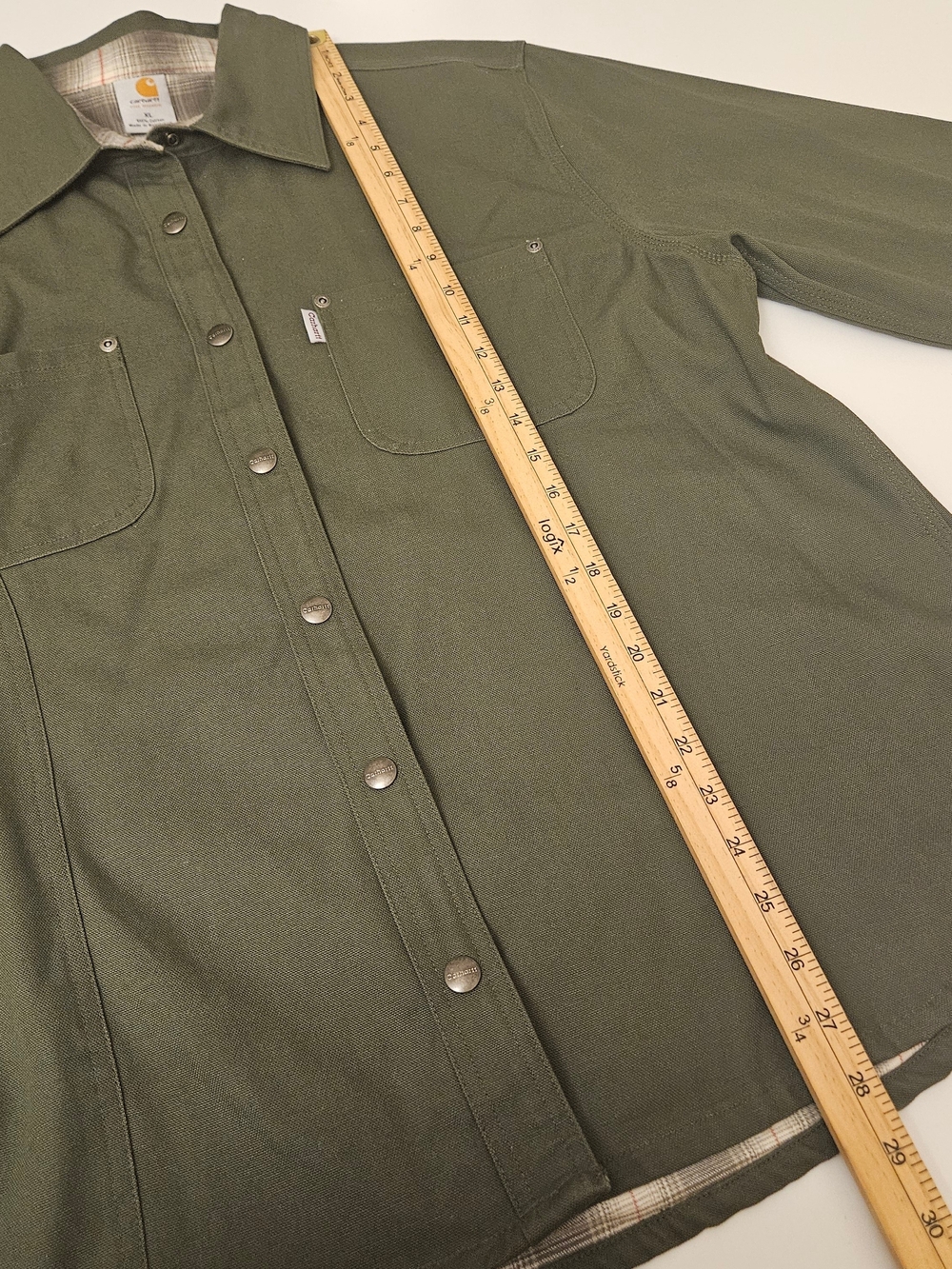 Carhartt Women's Olive Green Work Shirt Jacket Canvas Plaid Lined Shacket XL - Picture 10 of 11